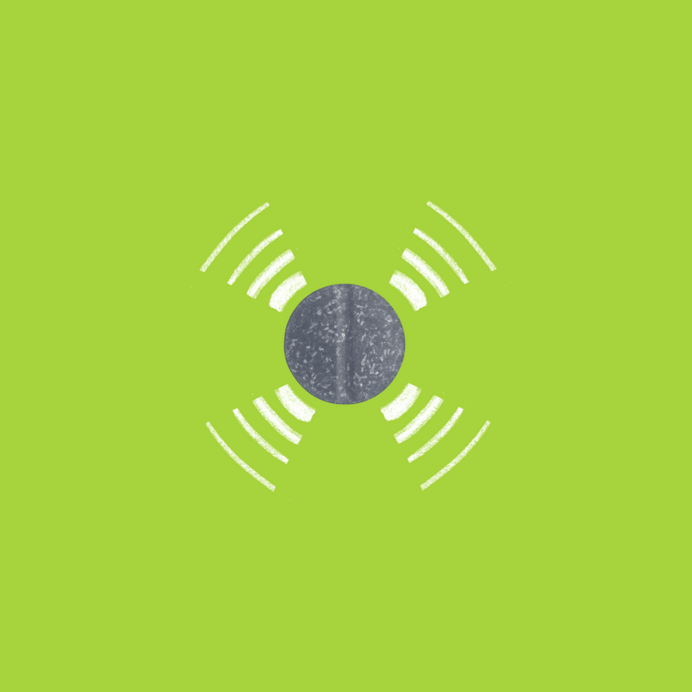 Graphic representation of a dark, textured DGL licorice tablet with white energetic lines on a bright green background, symbolizing the soothing properties of the supplement for digestive health.