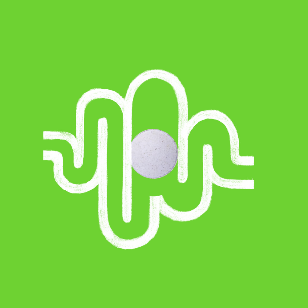 Artistic depiction of a white digeprozyme supplement tablet at the center of a maze-like illustration on a vivid green background, conveying the complex process of digestion and the role of enzymes in digestive health.