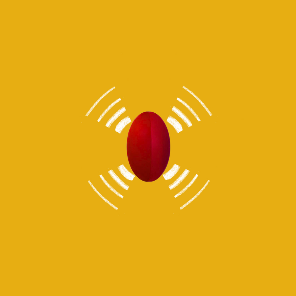 A vibrant red krill oil capsule is centered against a mustard yellow background, with white lines radiating outwards, representing the high omega-3 content known for supporting cardiovascular and joint health.