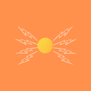 Bright yellow B-complex vitamin pill depicted as the sun with radiant beams on a warm orange background, symbolizing balance and vitality.