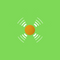 Minimalist illustration of a vibrant orange turmeric tablet centered on a lively green background, with white radiating lines symbolizing the anti-inflammatory and antioxidant properties of the supplement.
